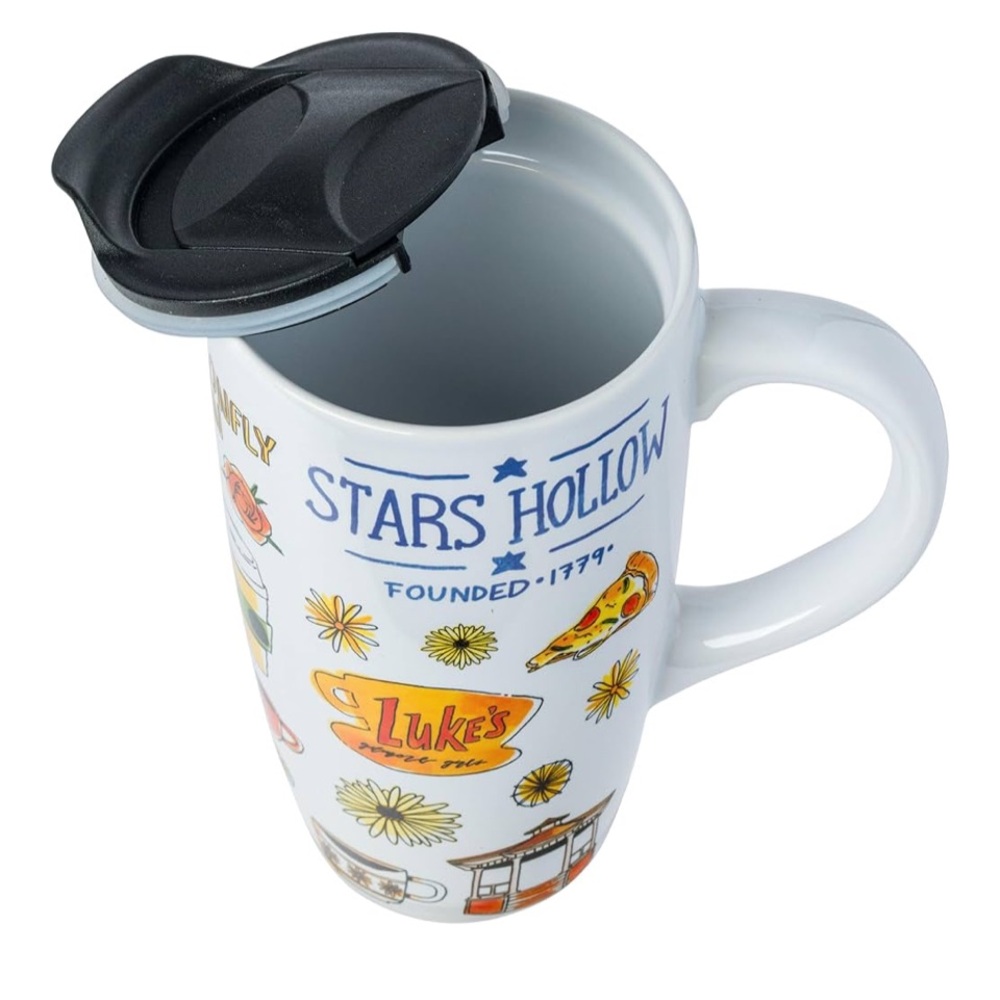 NWT Stars Hollow Gilmore Girls Luke's  16oz Coffee Mug with lid - Picture 2 of 6